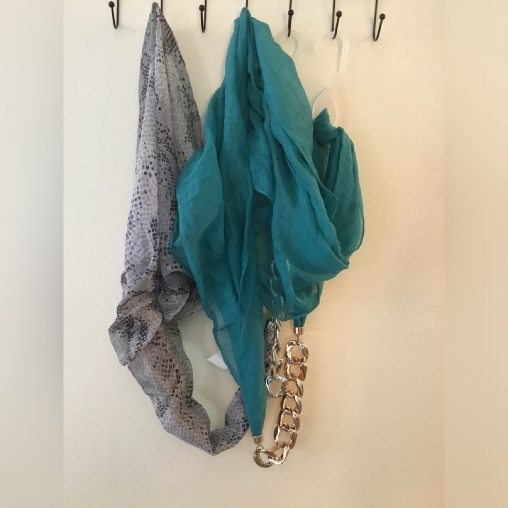 Attention Teal and Gray Infinity Scarves with lightweight Chains
